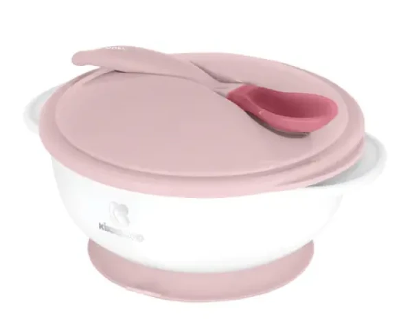KikkaBoo Miska s přísavkou, víčkem a lžičkou s tepelným senzorem Pink / Vhodné pro děti od 4 měsíců (31302040076KB)