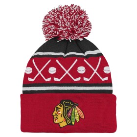 Outerstuff Dětská batolecí zimní čepice Chicago Blackhawks NHL Face-Off Cuff Pom