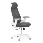 Židle kancelářská, tmavě šedá síťovina MESH, bílý plast, plastový kříž