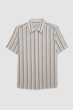 DEFACTO Regular Fit Polo Neck Striped Cotton Short Sleeve Shirt