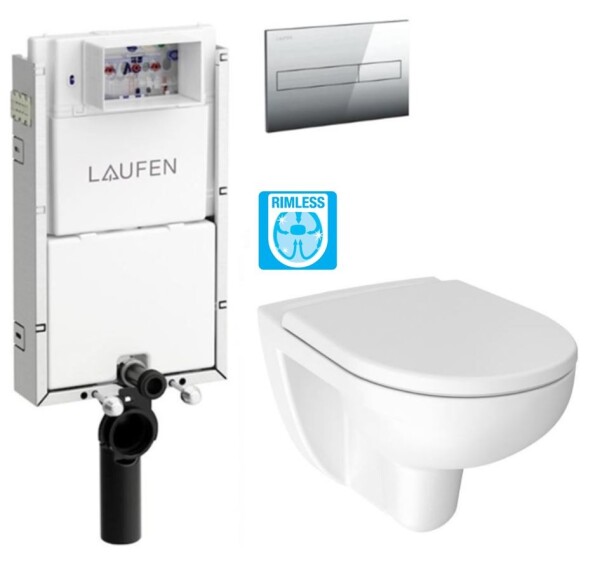 LAUFEN Podomít. systém LIS TW1 SET s chromovým tlačítkem + WC JIKA LYRA PLUS RIMLESS + SEDÁTKO DURAPLAST H8946630000001CR LY1