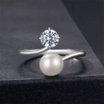 Stříbrný perlový prsten MOISSANITE + CERTIFIKÁT, nastavitelná Stříbrná certifikát GRA, hadřík na čištění stříbra, dárková krabička