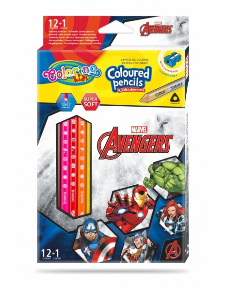 Colorino Colorino, 91390PTR, Avengers, sada trojhranných pastelek, 12+1 ks