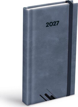 Diář 2027 D802 PU šedý s gumkou 90x170mm
