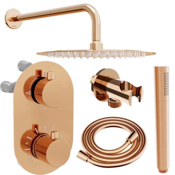 MEXEN/S - Kai DR70 podomítkový sprchový SET + slim sprcha 30, růžové zlato 77602DR7030-60