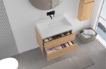 CERANO - Koupelnová skříňka Velora - dub medový, úchytka zlatá + umyvadlo z lit. mramoru Vita - bílá lesklá - 70x63x46,5 CER-8050BD84058