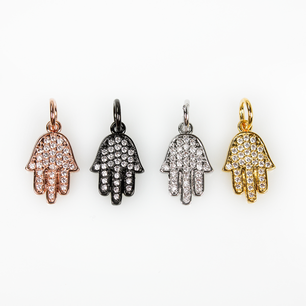 Mosazný přívěsek s kubickými zirkony - různá provedení - hamsa - 16 x 10 x 2 mm - 1 ks Barva: Černá