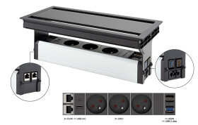 Versalogic VersaFlap dual 2.0 elektrická zásuvka 3x 230V FR RJ45 HDMI USB A/C + data, černá (497060)