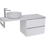 CERANO - Koupelnová skříňka Velora - bílá matná, úchytka chrom + deska pod umyvadlo z lit. mramoru Elanys - 12 mm + konzole chrom - 140x54,2x46,5 CER-679371