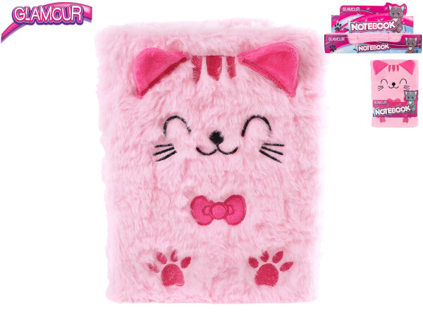 Glamour zápisník kočka plyšový 15 × 21,5 cm, 80 stran