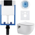 CERANO Kompletní podomítkový WC set Lite/Dure - bílá lesklá - WC tlačítko Line, černá matná - k zazdění - 51x35 cm