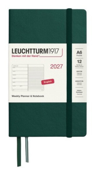 Týdenní plánovač & Zápisník Forest Green, Pocket A6 2027, anglicky
