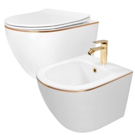 REA - Sada: WC mísa CARLO Mini + bidet CARLO Mini bílý se zlatým okrajem KPL-C1222