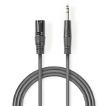 Nedis Vyvážený Audio kabel XLR 3pinový (M) - jack 6.35 mm (M) 3.00 m tmavě šedá (COTH15100GY30)