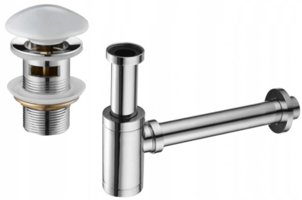 MEXEN/S - Umyvadlový sifon s výpustí click-clack s přepadem a keramickou zátkou, chrom/bílý 7992050-02
