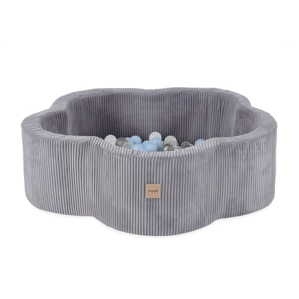 PLUSH NEST PLUSH NEST Suchý bazén Květinová zóna Prémiový manšestr, šedý 95 × 30 cm s 200 míčky