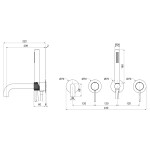 SAPHO - ULTRASAN podomítková vanová baterie s hubicí a ruční sprchou, 2 výstupy, černá mat/zlato mat UT093VBG
