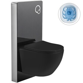 CERANO Kompletní WC set Modul/Cesso - černá lesklá - integrované WC tlačítko - pneumatický modul - 49x36 cm