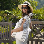 GREEN GATE Nákupní taška Tote Stripe / Grey bow Small, béžová barva, textil