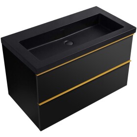 CERANO - Koupelnová skříňka Velora - černá matná, úchytka zlatá + umyvadlo z lit. mramoru Ovo - černá matná - 80,5x58x46,5 CER-979967