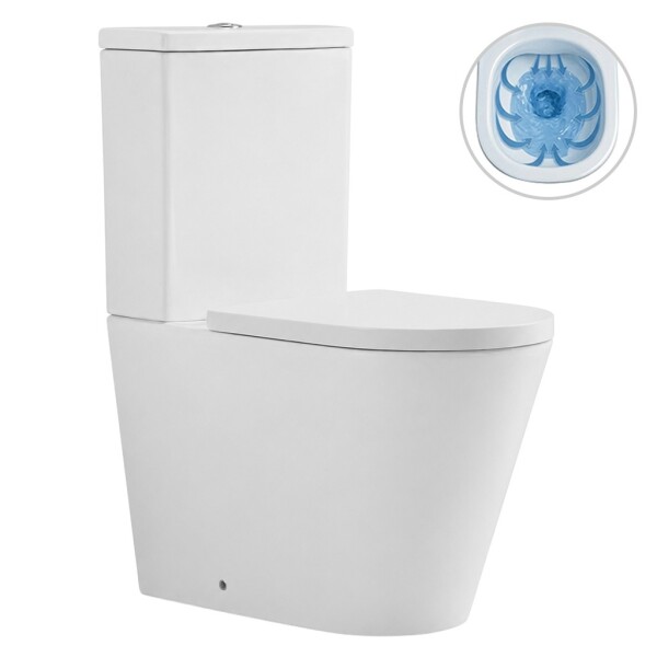 CERANO - WC kombi vyvýšené Comforto, Rimless - bezokrajové splachování + PP/SoftClose sedátko - bílá lesklá - 89,5x39 CER-667754