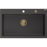 MEXEN/S - Elix granitový dřez 1-miska 800 x 500 mm, černá kropenatá, sifon zlatá 6527801005-76-G