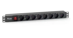Equip 19" černá / Zásuvkový panel / 1U / 8x Schuko / vypínač / 16 A / plast (333283)