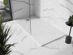 MEXEN/S - Stone+ čtvercová sprchová vanička 160 x 100, bílá, mřížka zlatá 44101016-G