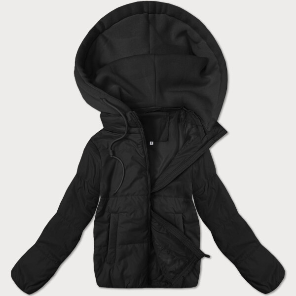 Krátká černá dámská bunda s teplákovou kapucí J Style (16M9236-392) odstíny černé L (40)
