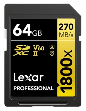 Lexar Professional 1800x SDXC 64GB / Paměťová karta / UHS-II U3 / V60 / Class 10 / čtení: 270 MB/s / zápis: 180 MB/s (LSD1800064G-BNNNG)