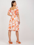 Midi šaty s bílým a oranžovým vzorem