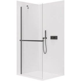 CERANO Sprchová zástěna Walk-in Onyx Y L/P - 10 mm + polička/držák - černá matná, transparentní sklo - 160x200 cm