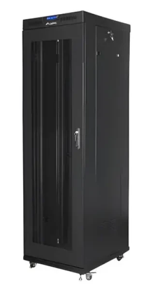Lanberg Rack 42U černá / Stojanový rozvaděč / 19" / 600x800 mm / Flat pack / Perforované dveře / LCD (FF01-6842-23BL)