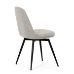 Židle jídelní, krémová látka, 360° otočný mechanismus, černý matný lak, kovové nohy