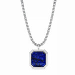 Pánský náhrdelník Fabiano - lapis lazuli, chirurgická ocel, Stříbrná 60 cm