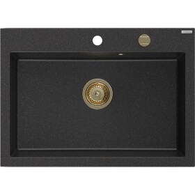 MEXEN/S - Elix granitový dřez 1-miska 700 x 500 mm, černá/stříbrná metalik, sifon zlatá 6526701005-73-G