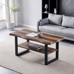 Stůl konferenční, 120x60x55 cm, MDF deska, dekor staré dřevo, kov, police, černý lak