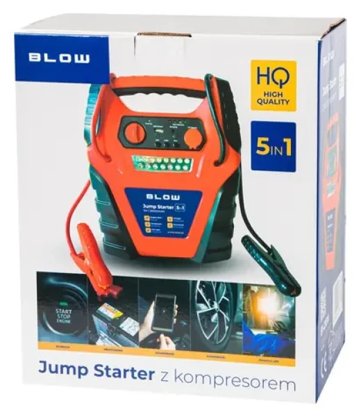 Blow Startovací stanice s kompresorem 5v1 / Startovací zdroj / 12 Ah / 400 A / vzduchový kompresor / svítilna (81-210#)