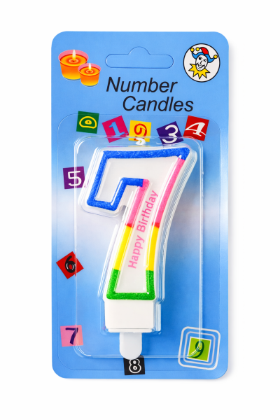 Dortová svíčka duhová č.7, 8,5x4x0,8cm, 1ks