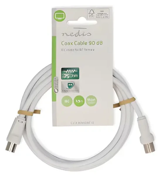 Nedis Koaxiální kabel IEC(M)-IEC(F) bílá / Video kabel / 75 Ohm / Dvojité stínění / 90 dB / 1,5 m / PVC (CSGL40000WT15)