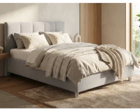 Postel Glory 140x200 cm, světle šedá látka, s matrací