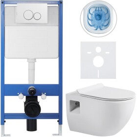 CERANO Kompletní podomítkový WC set Lite/Dure - bílá lesklá - WC tlačítko Duo, bílá - předstěnová instalace - 51x35 cm