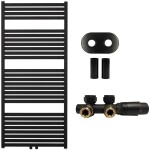 CERANO Koupelnový radiátorový set Vincenzo - ústřední vytápění - středové připojení 50 mm - 600W - černá matná - 1340x600 mm