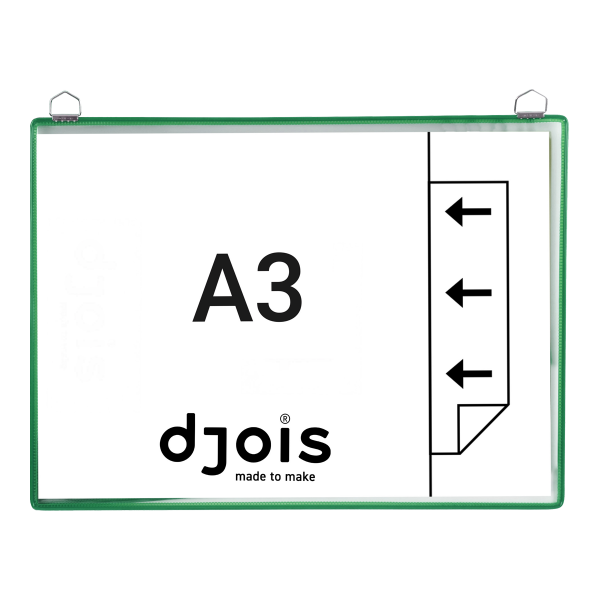 Djois rámeček s kapsou a dvěma očky, A3, otevřený bokem, zelený, 5 ks