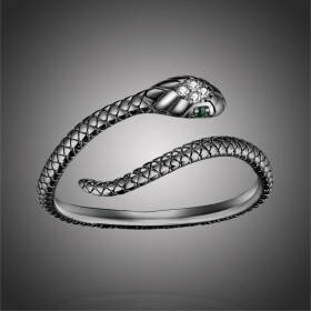 Stříbrný prsten Graceful Snake Black, stříbro 925/1000, had, Černá nastavitelná