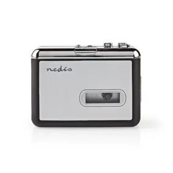 Nedis ACGRU100GY stříbrná / Přenosný kazetový přehrávač / 1x 3,5 mm / 1x mini-USB / Napájení z baterie (ACGRU100GY)