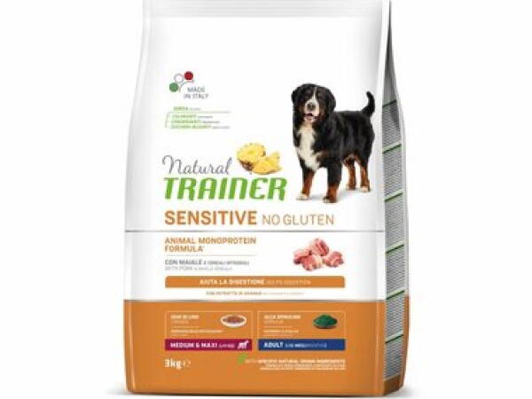 Trainer Natural Sensitive No gluten Adult Medium/Maxi vepřové 3kg / Kompletní krmivo pro střední a velká plemena psů (8059149252483)