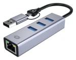 Conceptronic multiportový adaptér USB-C a USB-A šedá / USB-LAN adaptér / Gigabit Ethernet / 3x USB-A 3.0 / 5 Gbit/s (ABBY25G)
