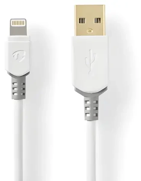 Nedis bílá, šedá / Datový kabel / USB-A (M) - Lightning (M) / USB 2.0 / 480 Mbps / pozlacené konektory / 3 m (CCBW39300WT30)