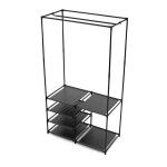 Stojan na šaty dvouramenný se čtyřmi policemi, černá barva, kov / plast, chrom